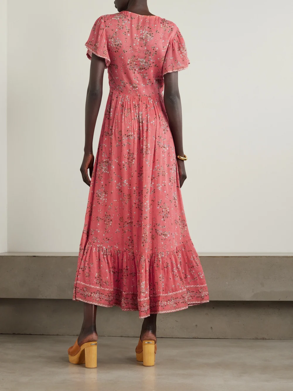 Back view of the Isabel Marant Agathe Tiered Floral-print Cotton and Silk-blend Crepon Maxi Dress
