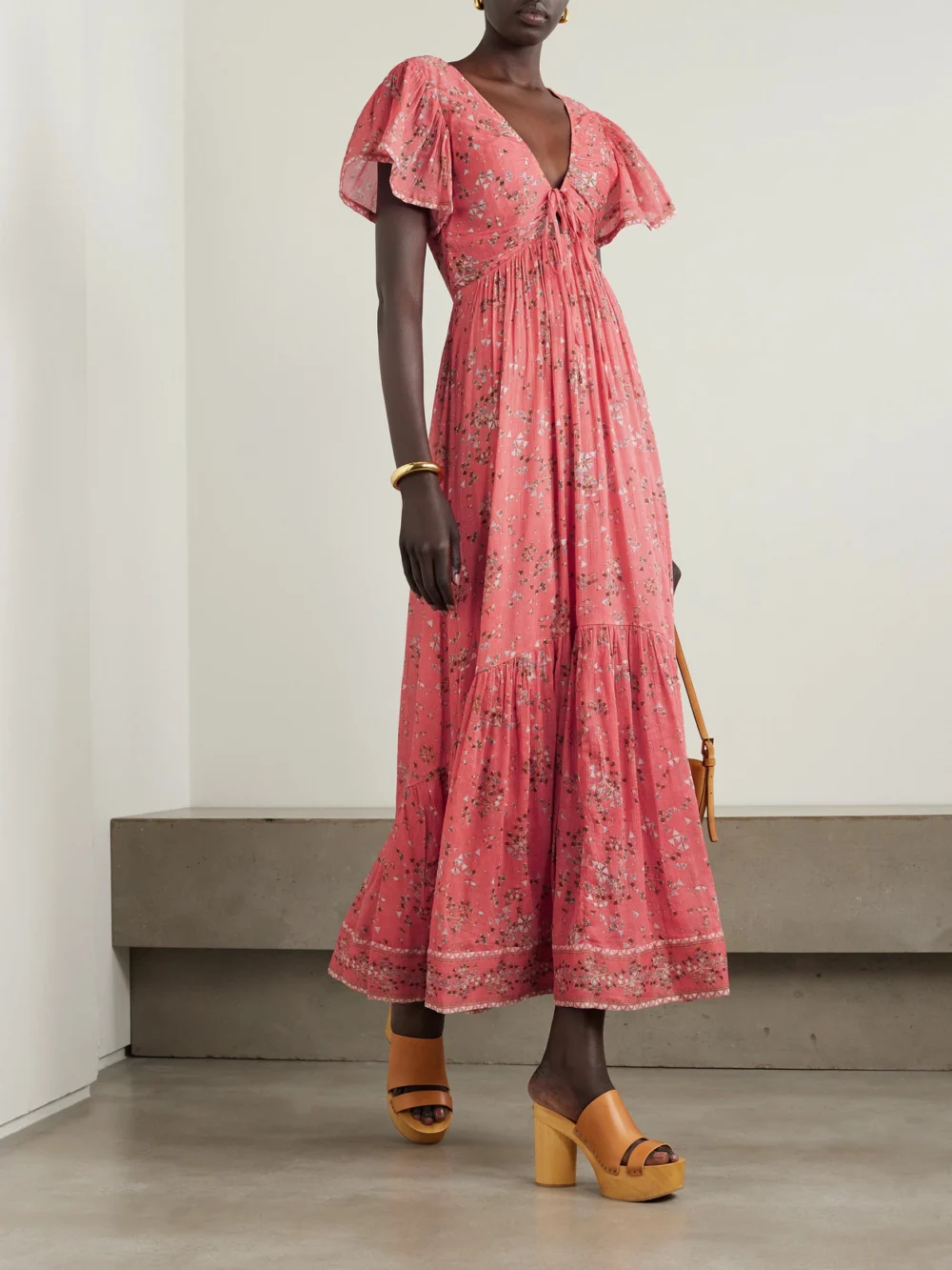 Isabel Marant Agathe Tiered Floral-print Cotton and Silk-blend Crepon Maxi Dress, worn by a model