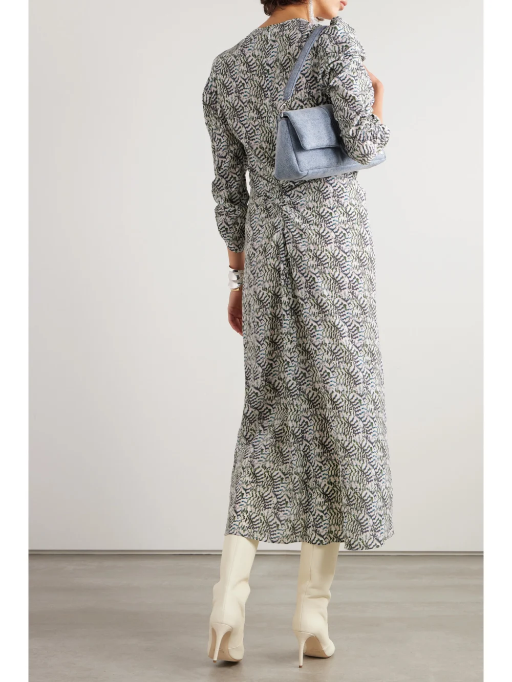 Back view of the Isabel Marant Albini Asymmetric Printed Silk-blend Crepe Dress