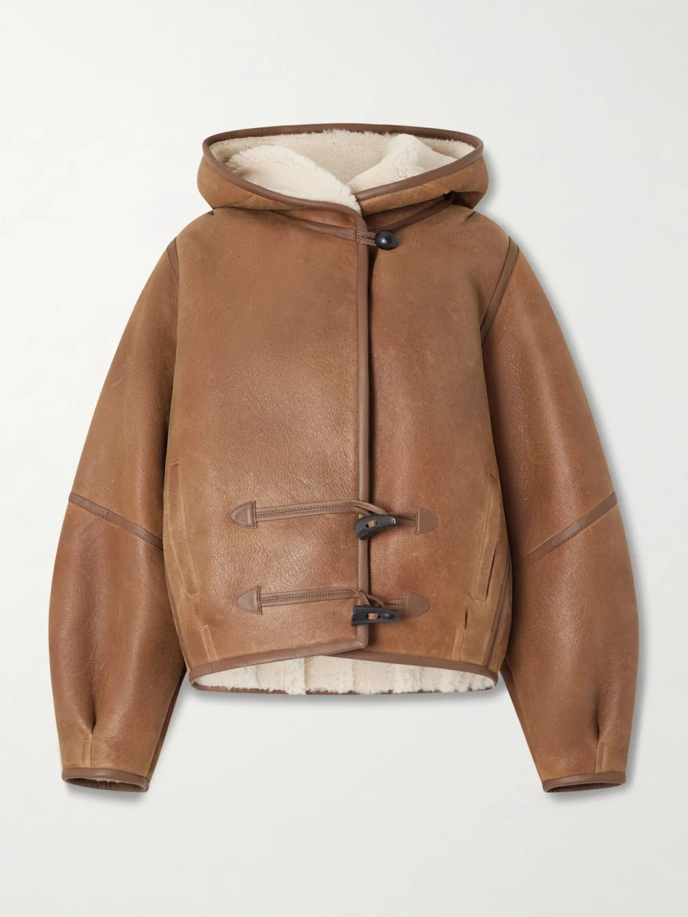 Isabel Marant Amiel Leather-trimmed Shearling Hooded Jacket in tan