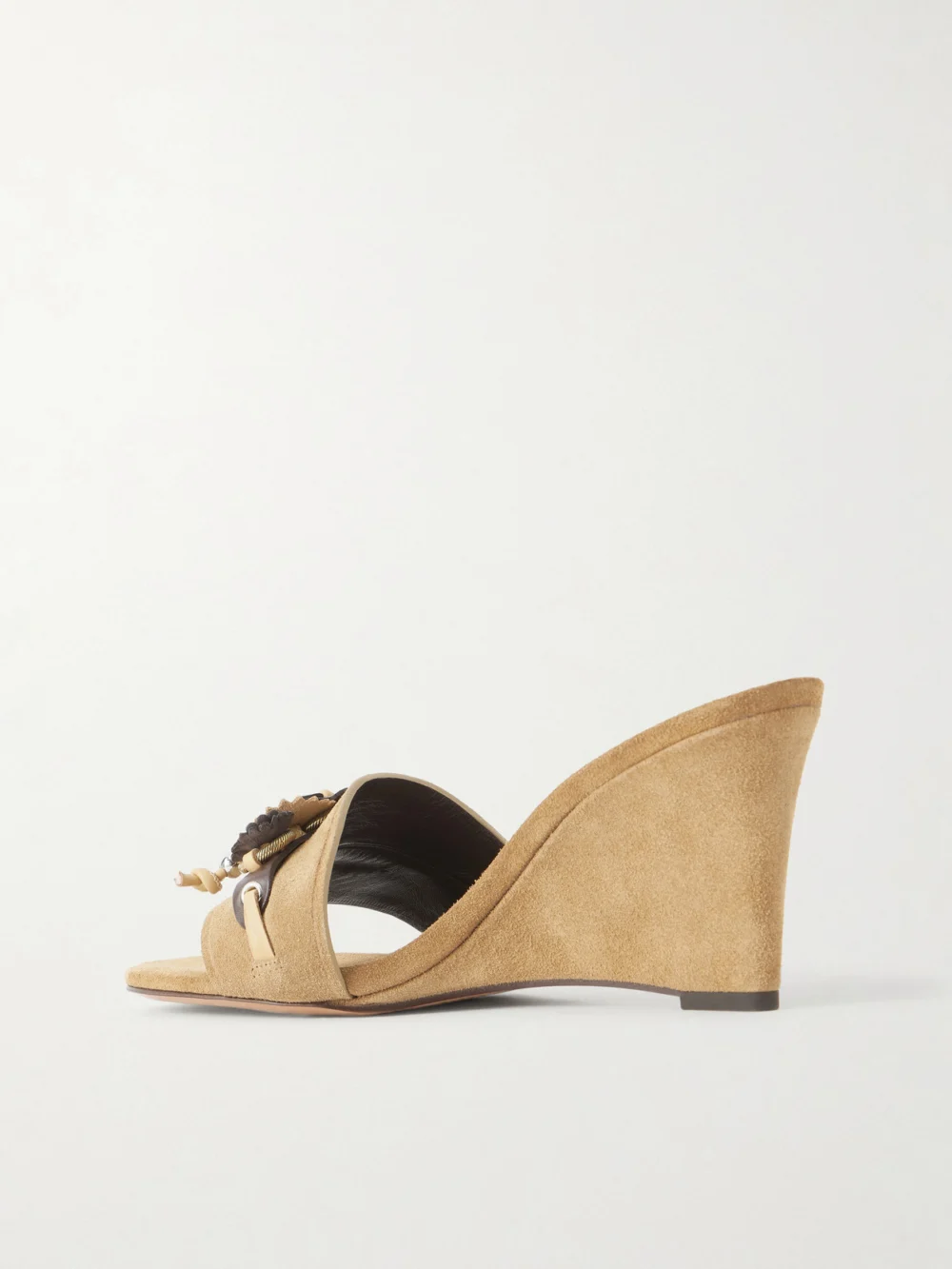 Back view of the Isabel Marant Anee Flower-embellished Suede Wedge Sandals