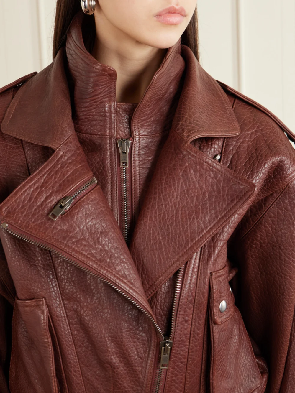 Close-up detail of the Isabel Marant Aneli Layered Textured-leather Jacket