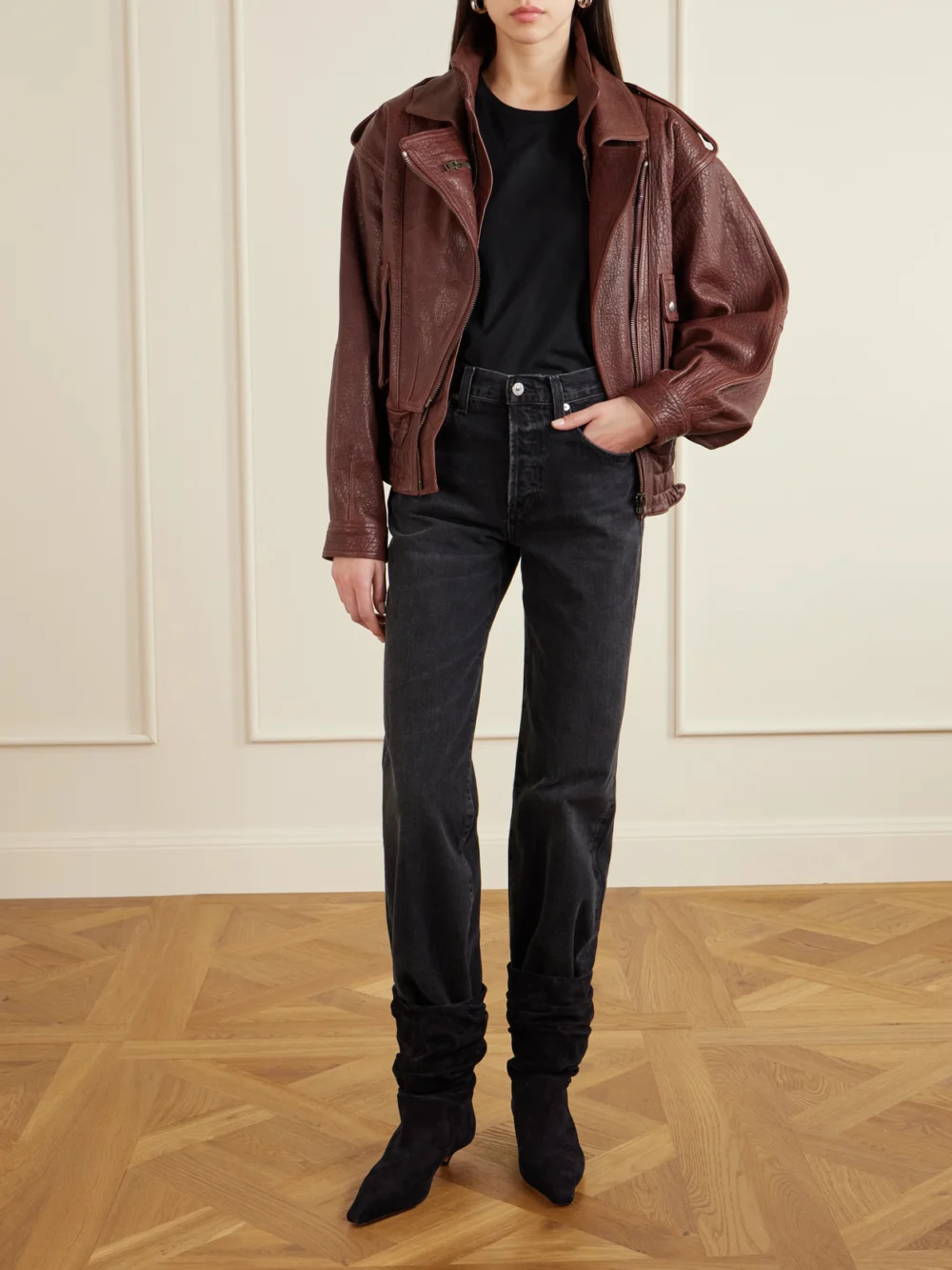 Isabel Marant Aneli Layered Textured-leather Jacket, worn by a model