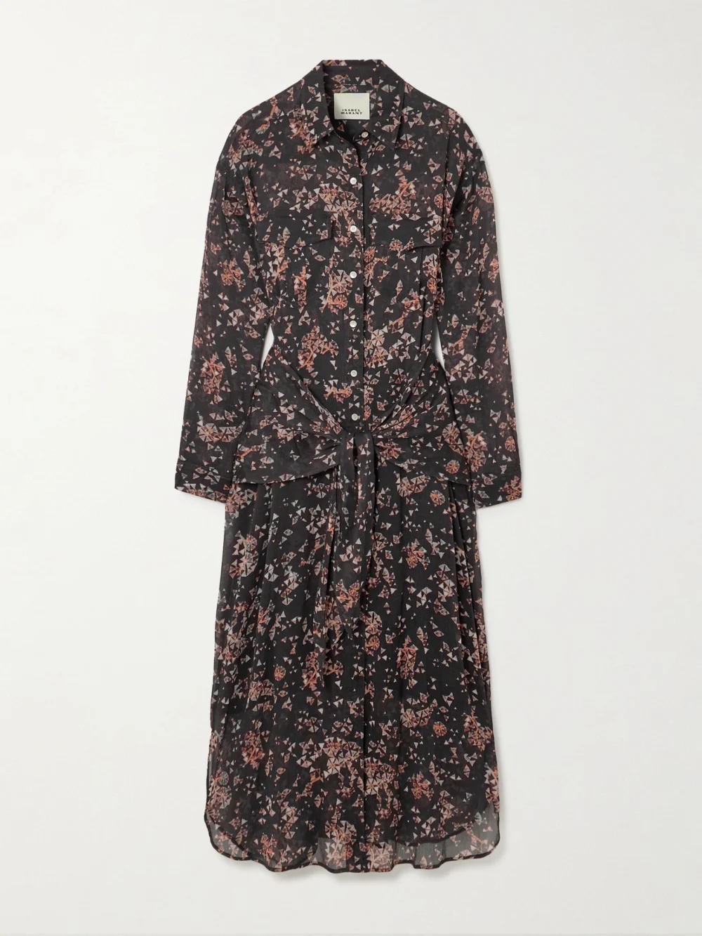 Isabel Marant Anesy Gathered Printed Cotton and Silk-blend Crepon Midi Shirt Dress in black