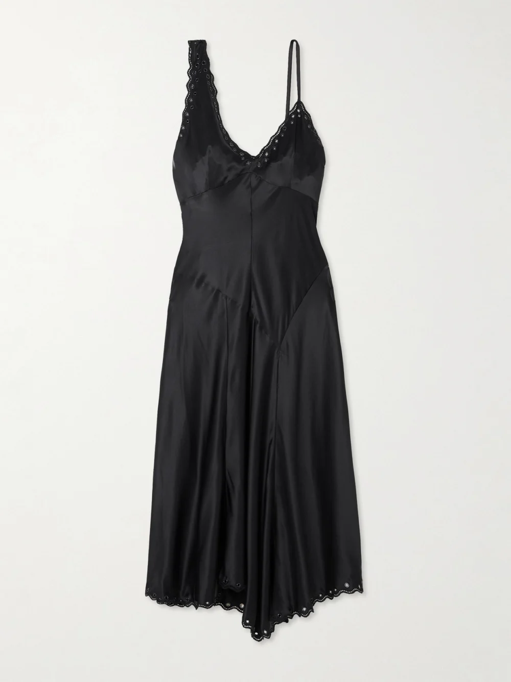 Isabel Marant Ayrich Asymmetrical Eyelet-embellished Silk Midi Dress in black