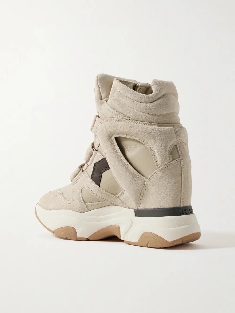 Back view of the Isabel Marant Balskee Leather and Suede High-top Wedge Sneakers