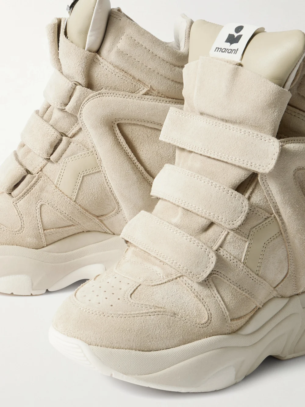 Close-up detail of the Isabel Marant Balskee Suede High-top Wedge Sneakers