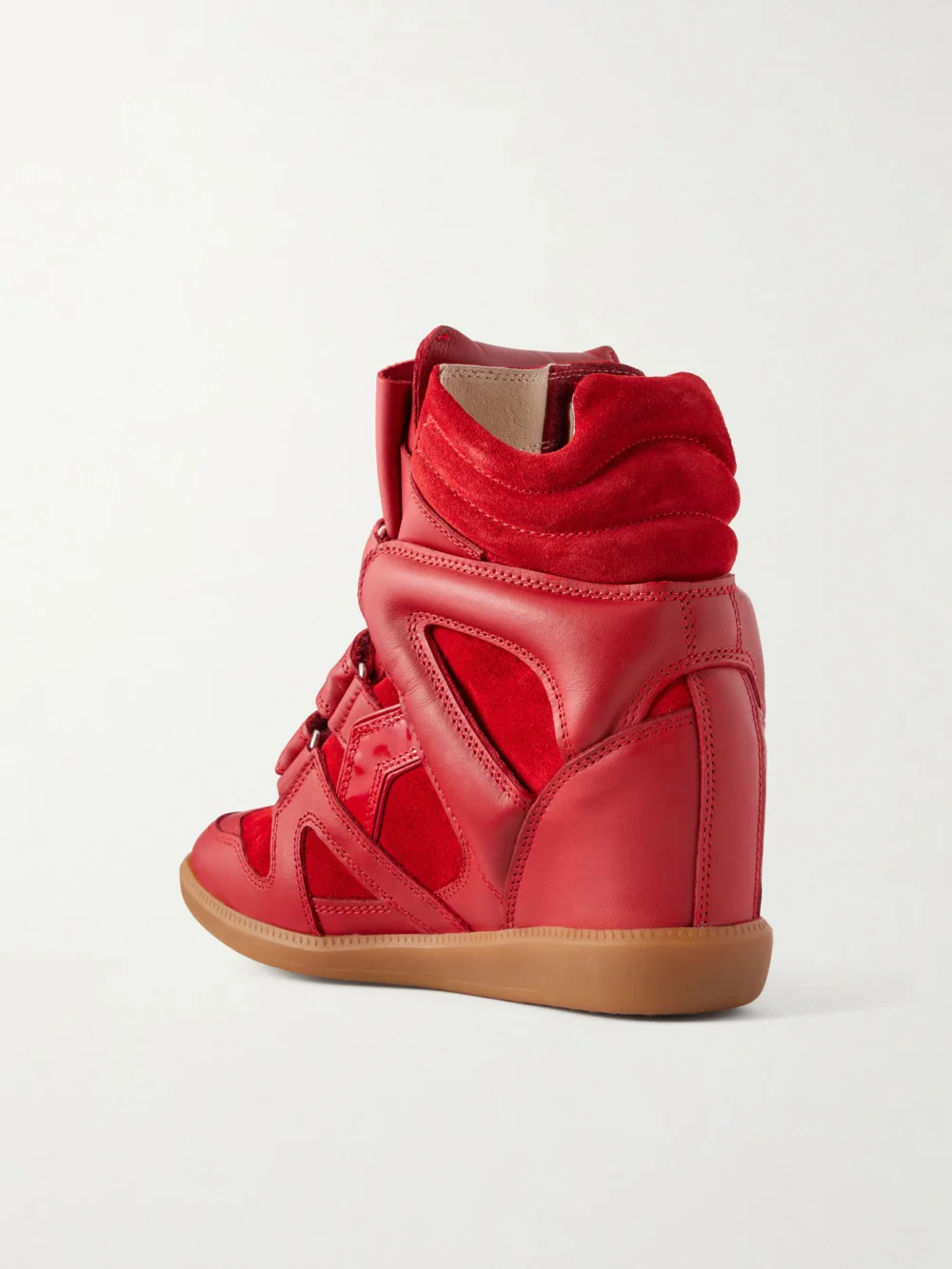Back view of the Isabel Marant Bekett Leather-trimmed Suede Wedge Sneakers