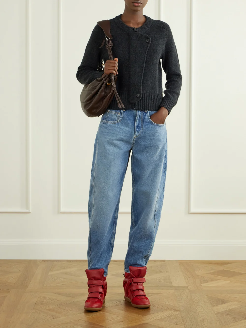 Isabel Marant Bekett Leather-trimmed Suede Wedge Sneakers, styled view