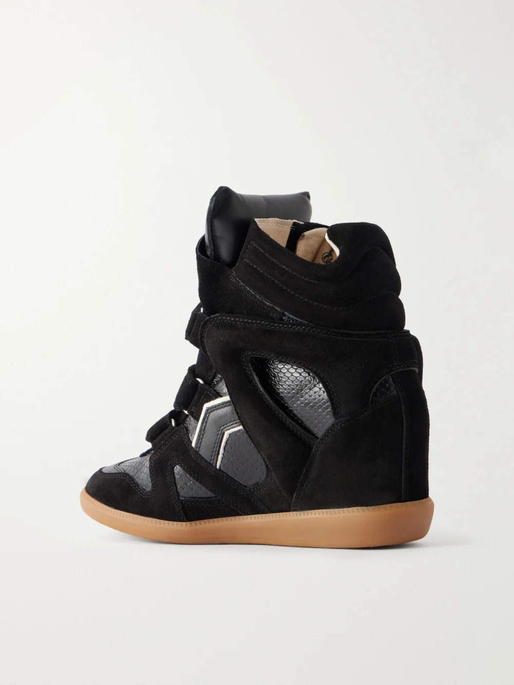 Back view of the Isabel Marant Bekett Suede-trimmed Snake-effect Leather Wedge Sneakers