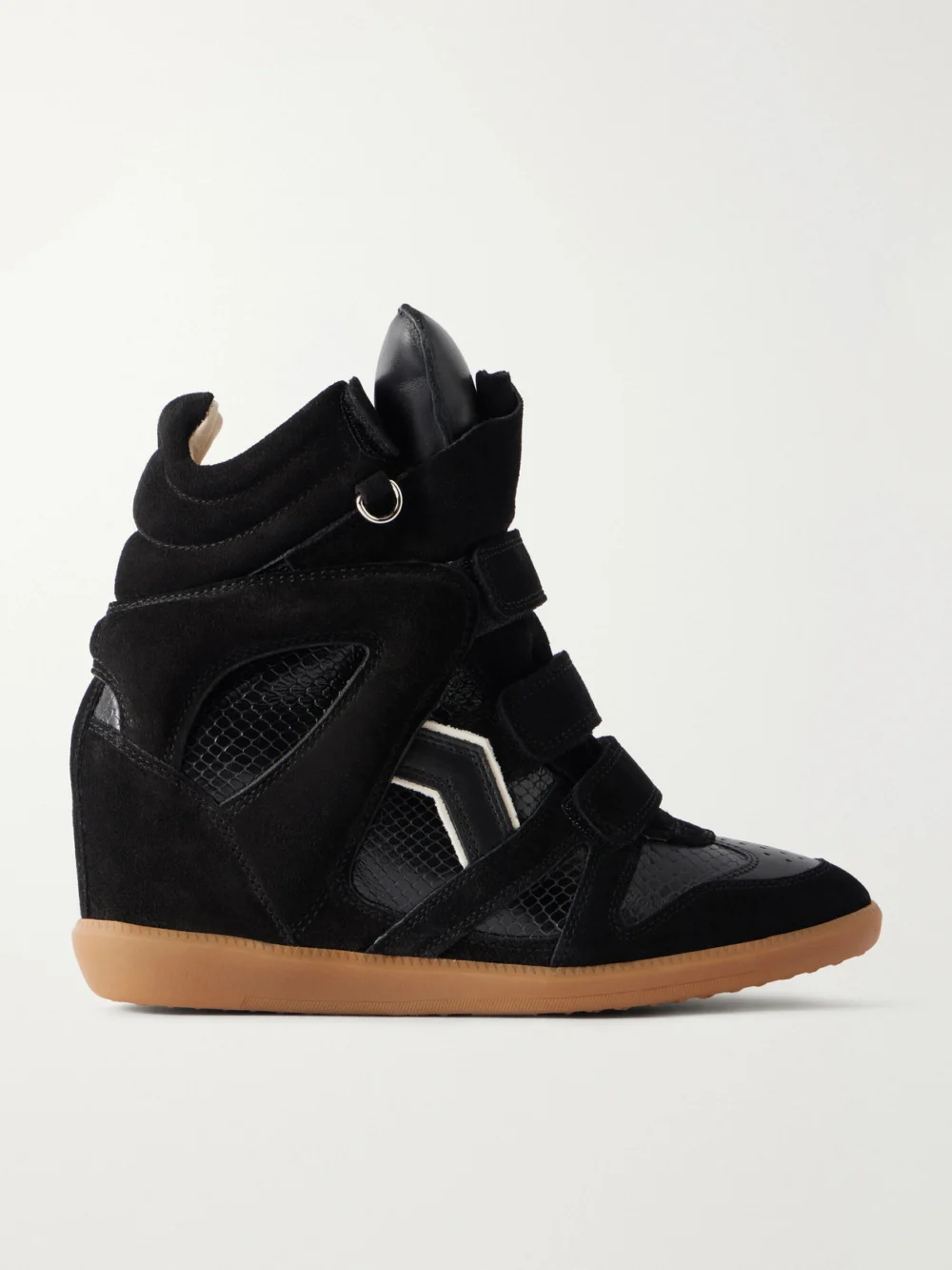 Isabel Marant Bekett Suede-trimmed Snake-effect Leather Wedge Sneakers in black