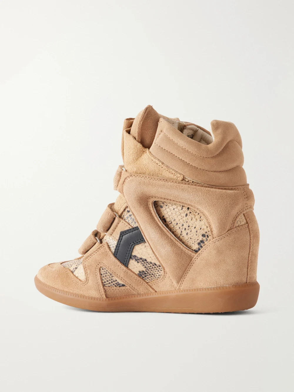 Back view of the Isabel Marant Bekett Suede-trimmed Snake-effect Leather Wedge Sneakers