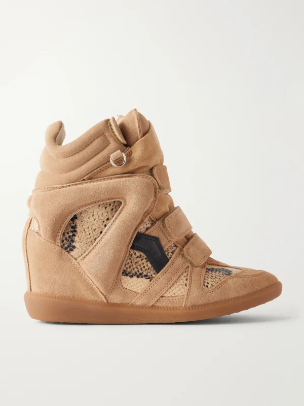 Isabel Marant Bekett Suede-trimmed Snake-effect Leather Wedge Sneakers