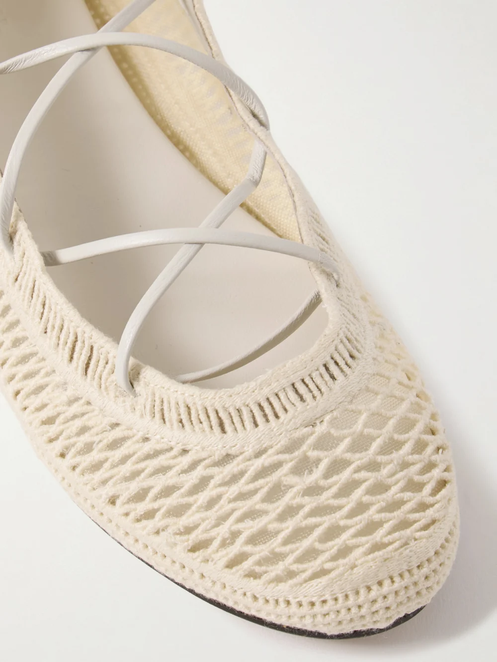 Close-up detail of the Isabel Marant Belna Leather-trimmed Crocheted Ballet Flats