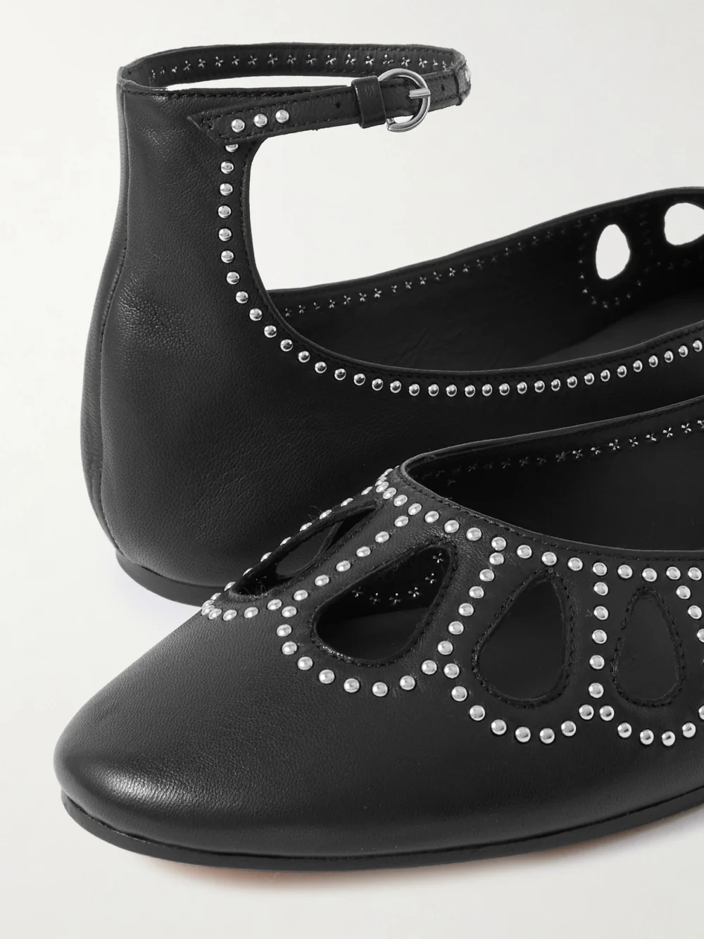 Close-up detail of the Isabel Marant Bloris Studded Cutout Leather Ballet Flats