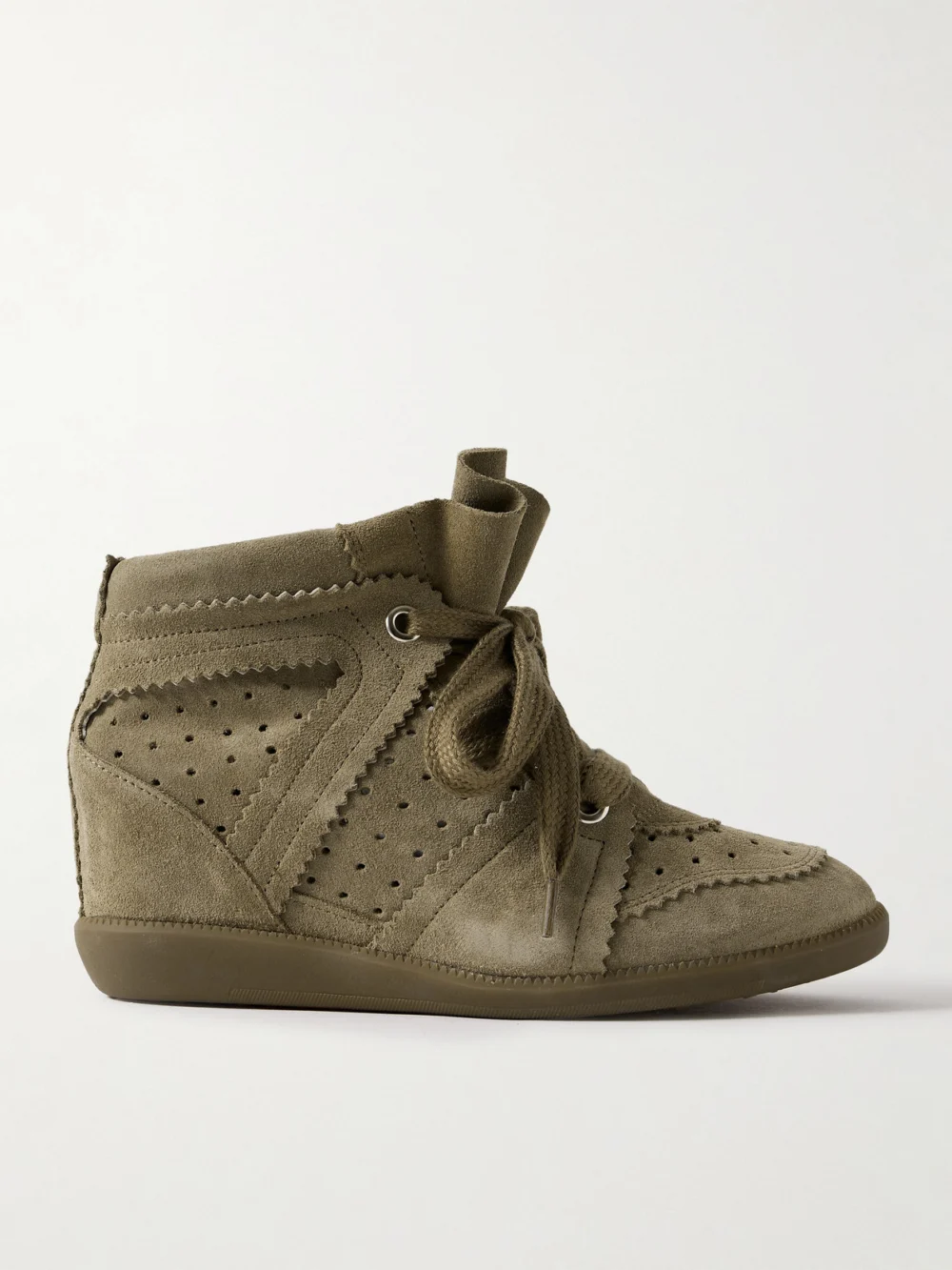 Isabel Marant Bobby Perforated Suede Wedge Sneakers in taupe