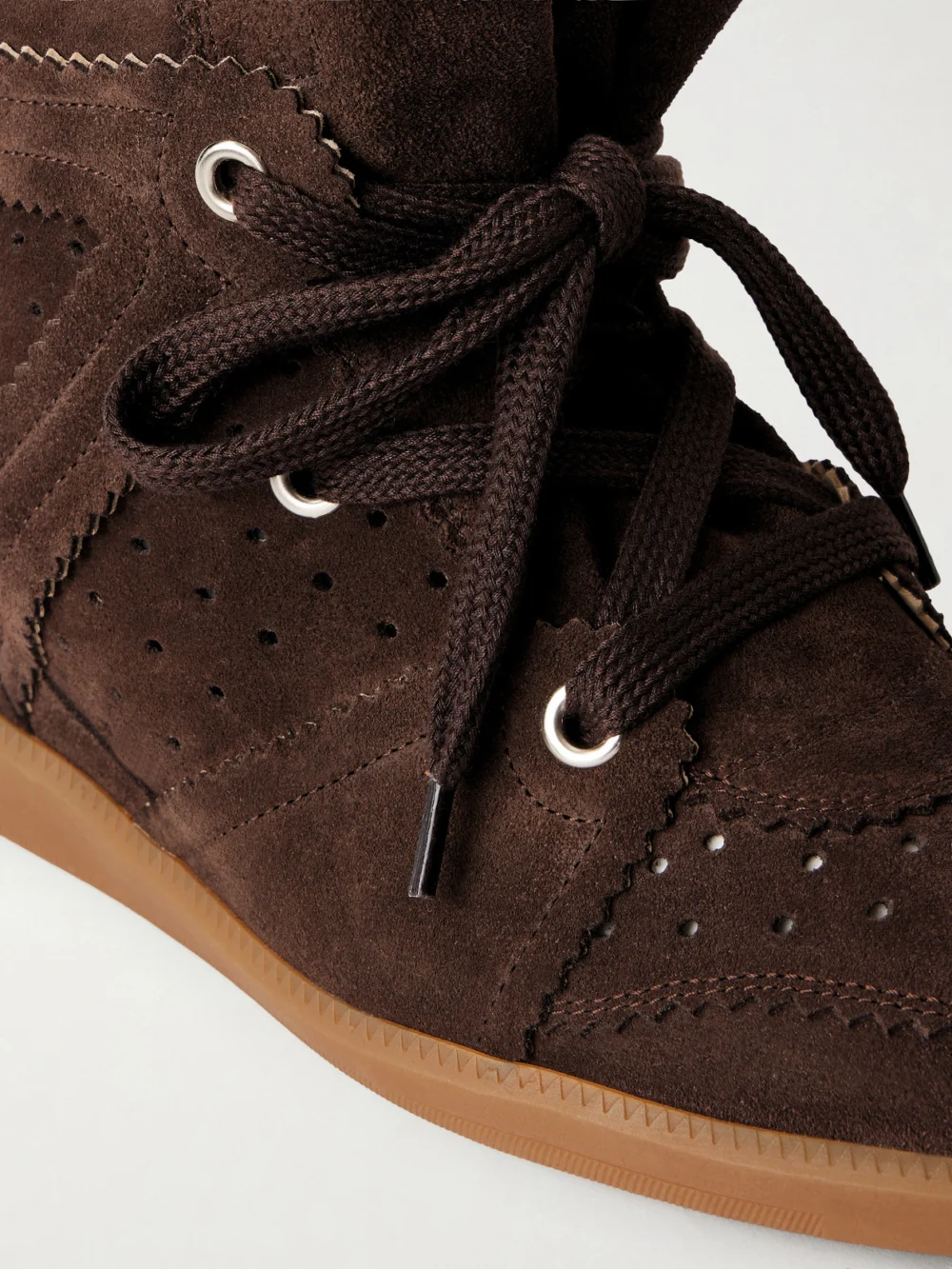 Close-up detail of the Isabel Marant Bobby Suede Wedge Sneakers
