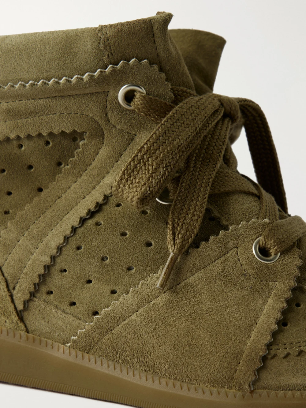 Close-up detail of the Isabel Marant Bobby Suede Wedge Sneakers