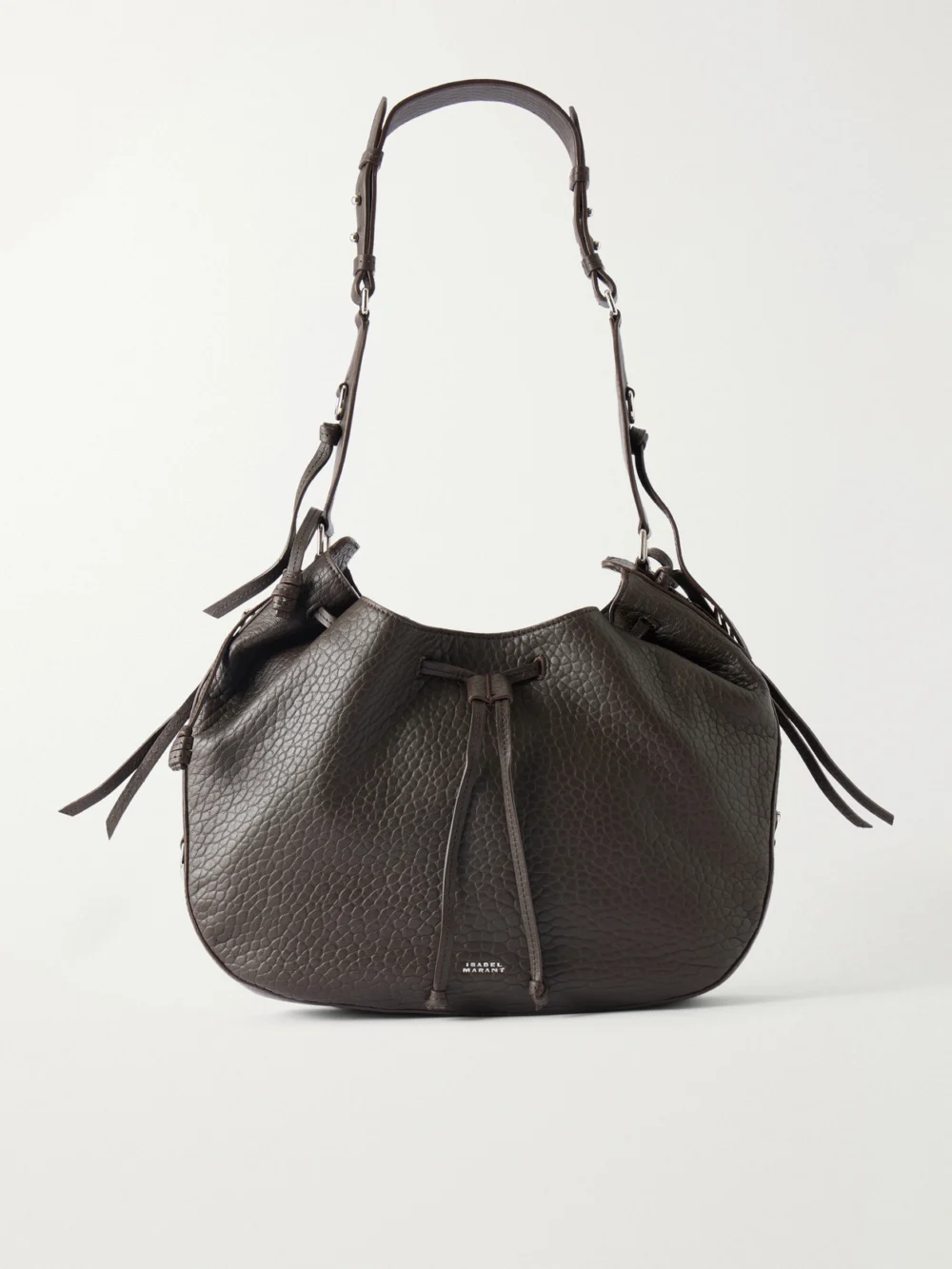 Isabel Marant Bolton Tasseled Textured-leather Shoulder Bag in chocolate