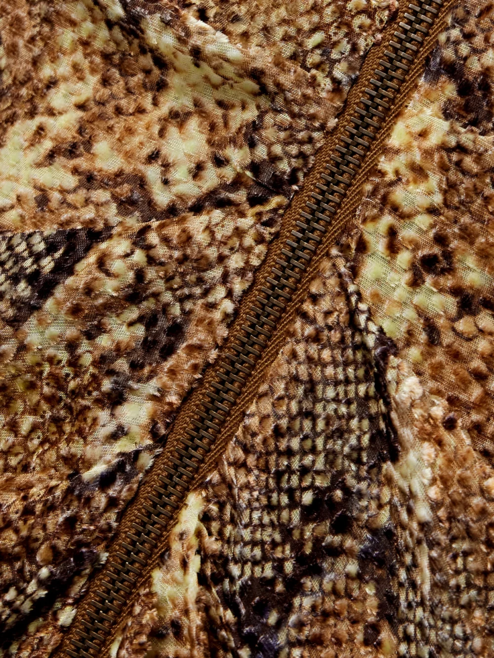Close-up detail of the Isabel Marant Connie Pussy-bow Ruched Snake-print Devoré Silk-blend Midi Dress