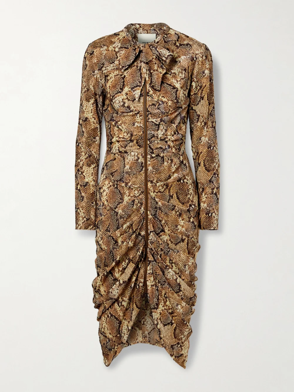Isabel Marant Connie Pussy-bow Ruched Snake-print Devoré Silk-blend Midi Dress in snake print