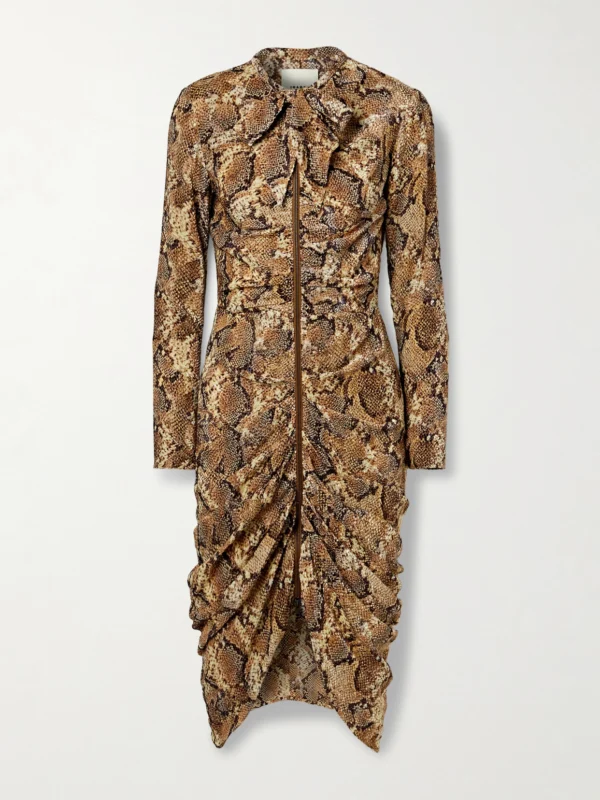 Isabel Marant Connie Pussy-bow Ruched Snake-print Devoré Silk-blend Midi Dress