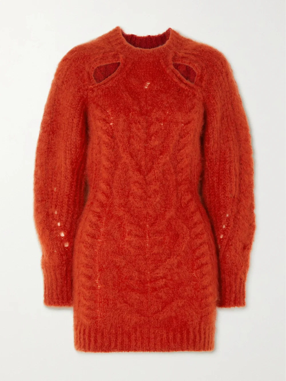 Isabel Marant Cutout Cable-knit Mohair-blend Mini Dress in orange