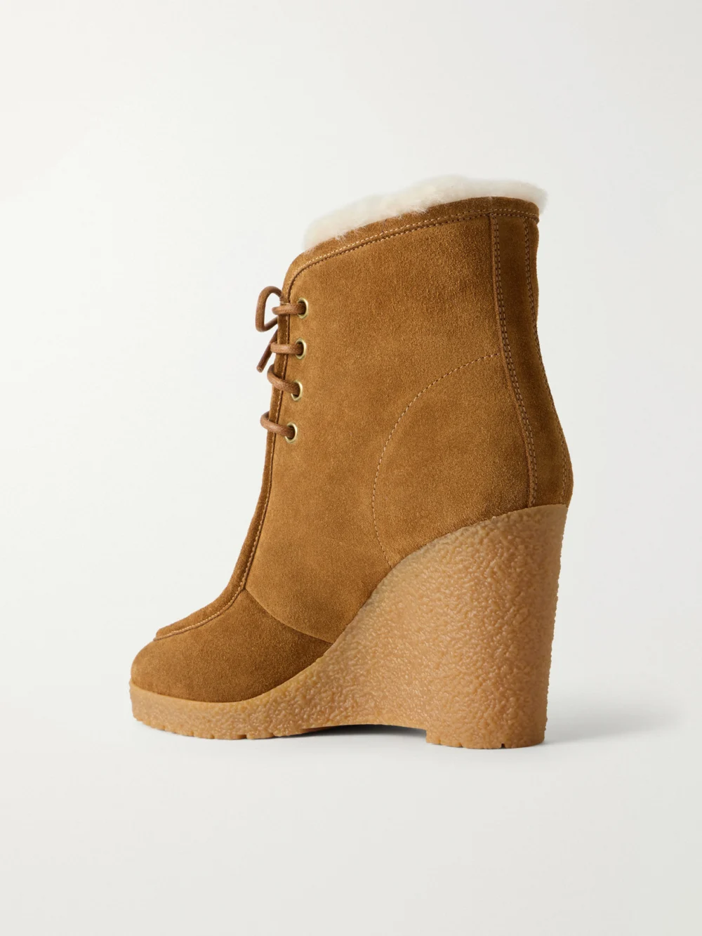 Back view of the Isabel Marant Cylia Shearling-trimmed Suede Wedge Ankle Boots