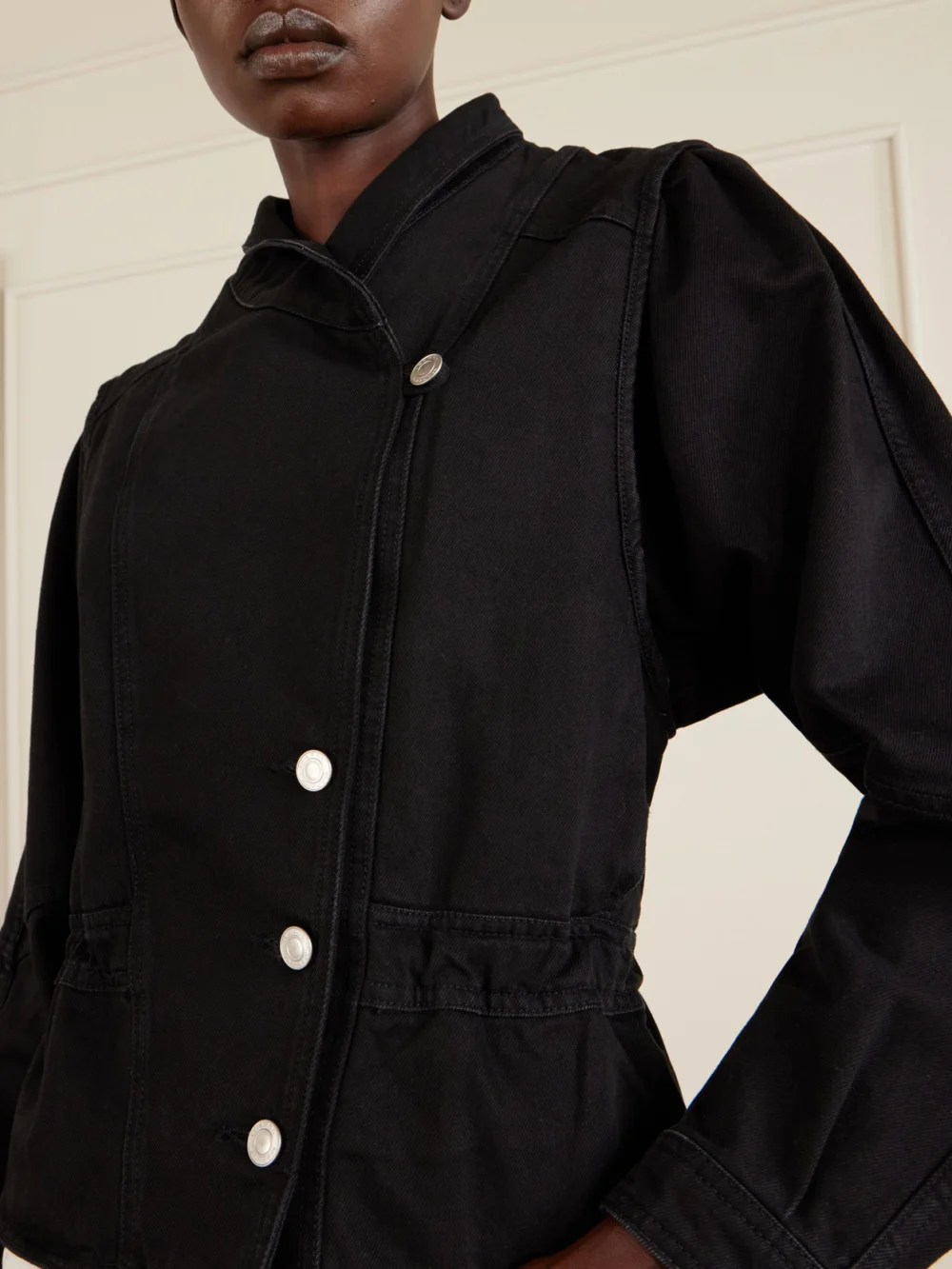 Close-up detail of the Isabel Marant Dolie Denim Jacket