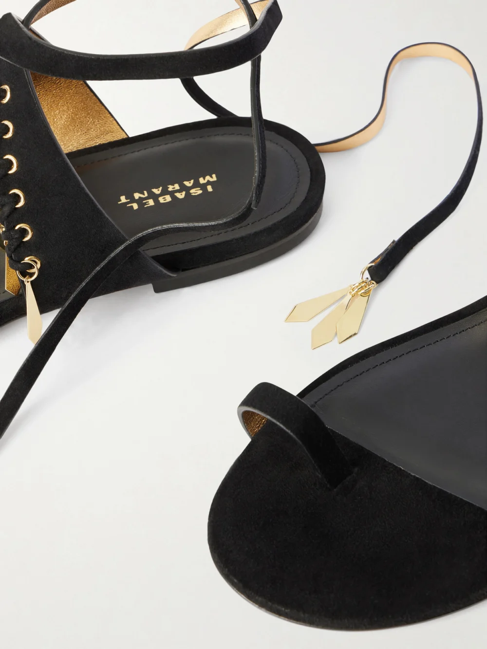 Close-up detail of the Isabel Marant Dreena Embellished Suede Sandals