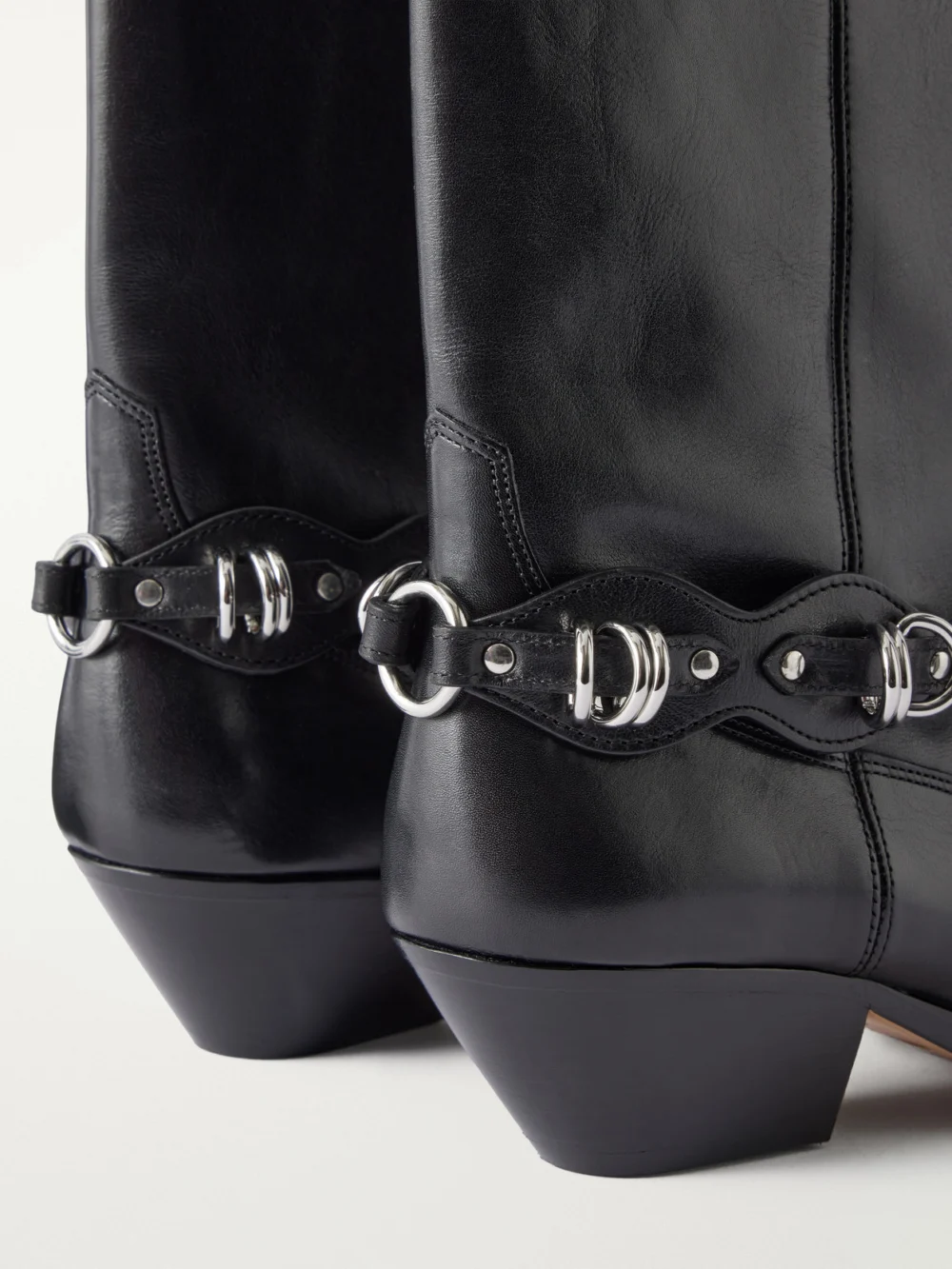 Close-up detail of the Isabel Marant Duerto 45 Chain-embellished Leather Ankle Boots