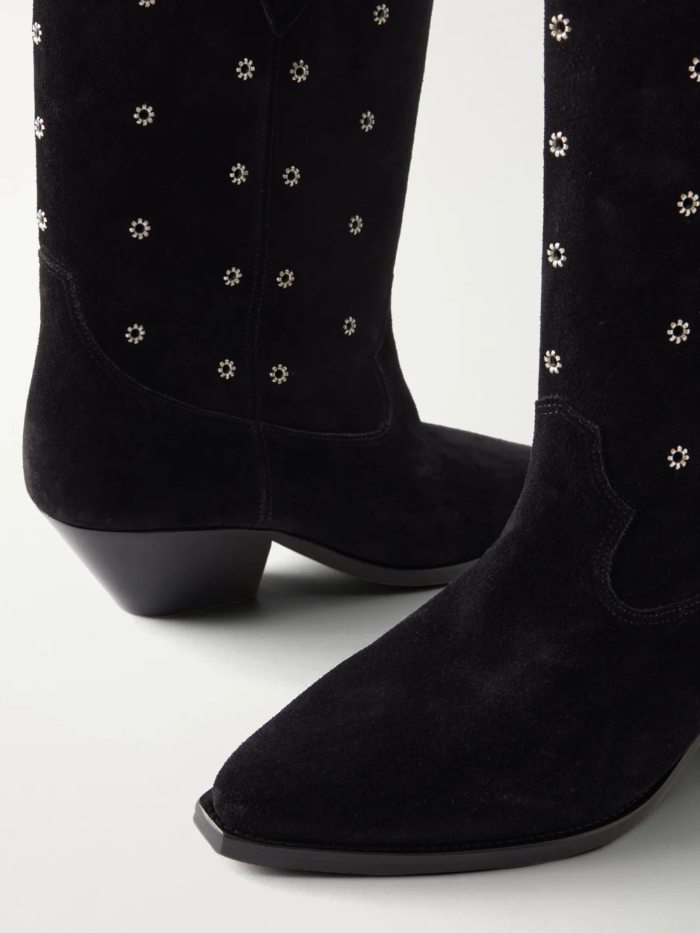 Close-up detail of the Isabel Marant Duerto Eyelet-embellished Suede Ankle Boots