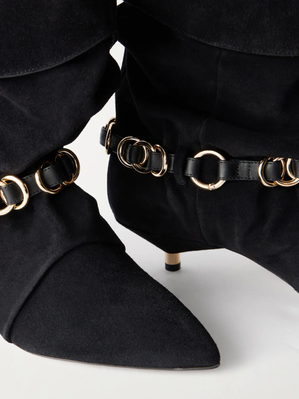 Close-up detail of the Isabel Marant Edrik 40 Embellished Leather-trimmed Suede Ankle Boots