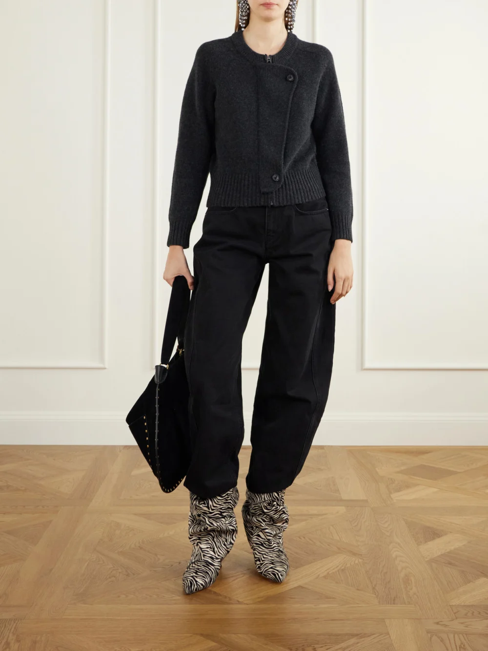 Isabel Marant Edrik 40 Zebra-print Calf-hair Ankle Boots, styled view