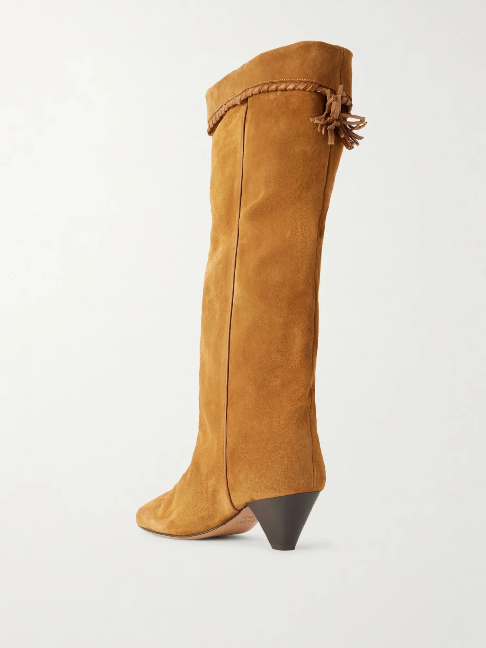 Back view of the Isabel Marant Elita Tasseled Leather-trimmed Suede Knee Boots