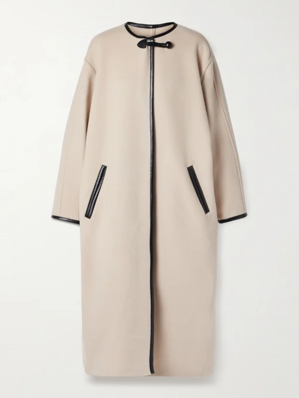 Isabel Marant Elza Oversized Faux Leather-trimmed Wool-blend Felt Coat