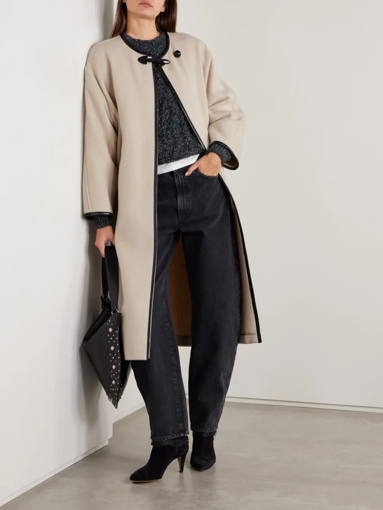 Isabel Marant Elza Oversized Faux Leather-trimmed Wool-blend Felt Coat