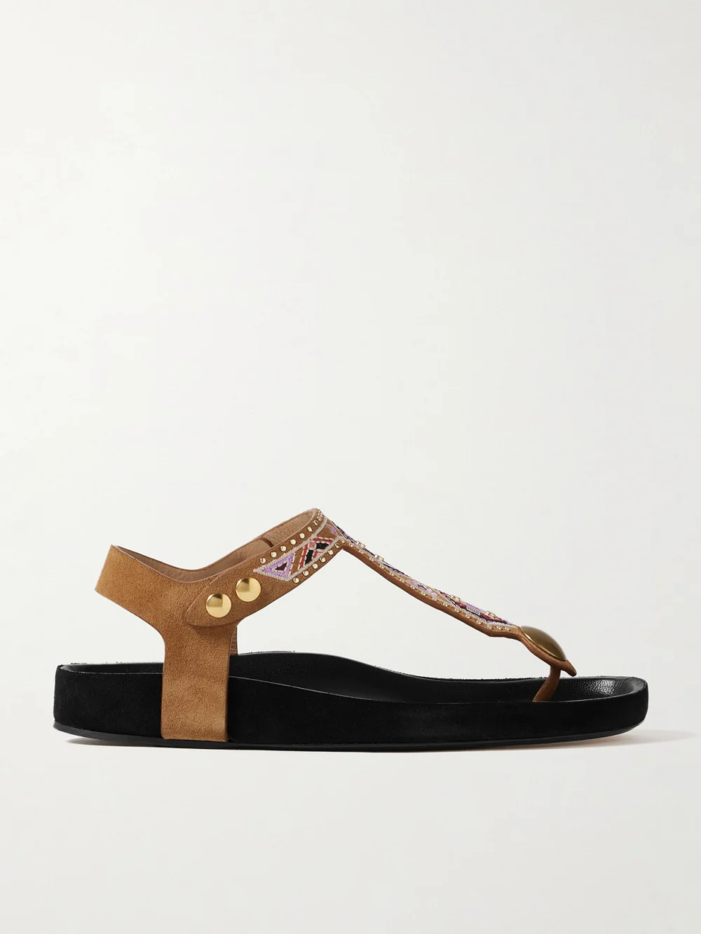 Isabel Marant Enore Studded Embroidered Suede Sandals in taupe