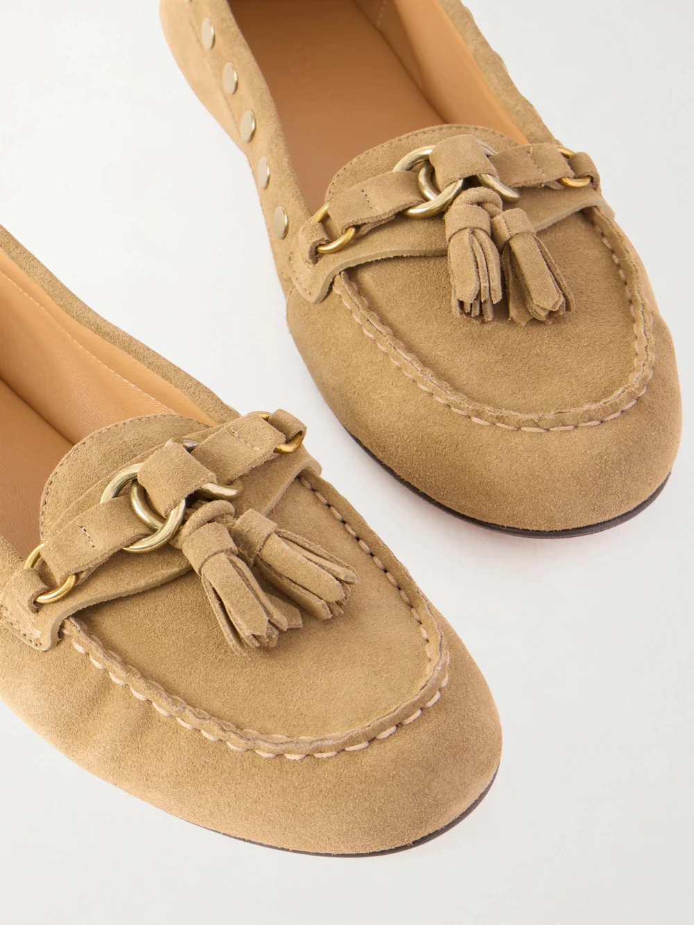 Close-up detail of the Isabel Marant Faxel Embellished Suede Loafers