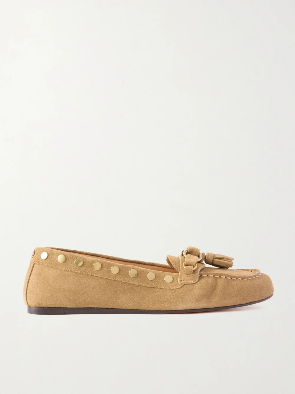 Isabel Marant Faxel Embellished Suede Loafers in taupe