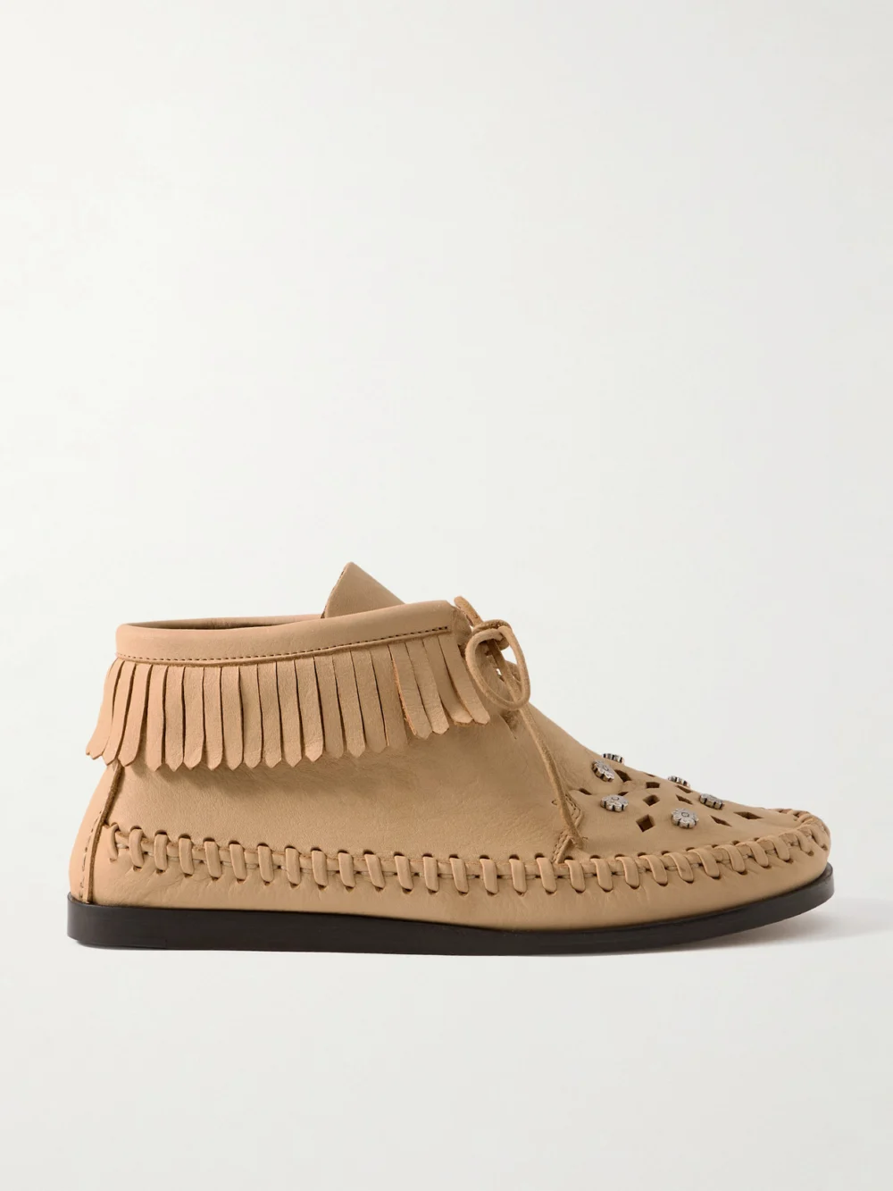 Isabel Marant Felsa Fringed Embellished Suede Ankle Boots in sand