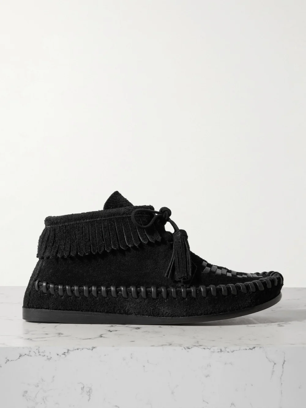 Isabel Marant Felsa Fringed Tasseled Leather-trimmed Suede Ankle Boots in black