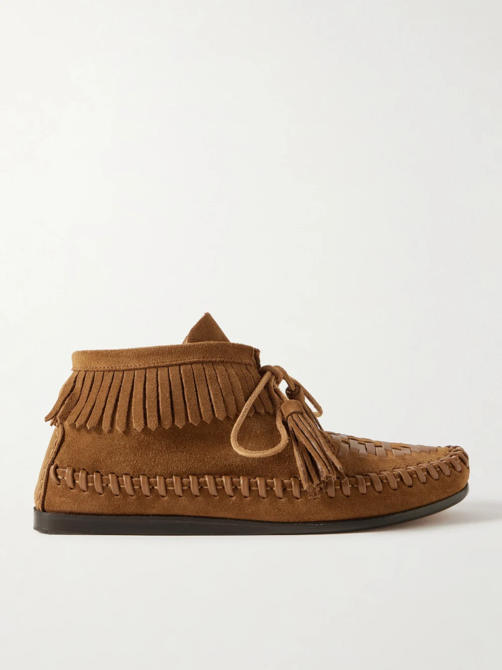 Isabel Marant Felsa Fringed Tasseled Leather-trimmed Suede Ankle Boots in taupe