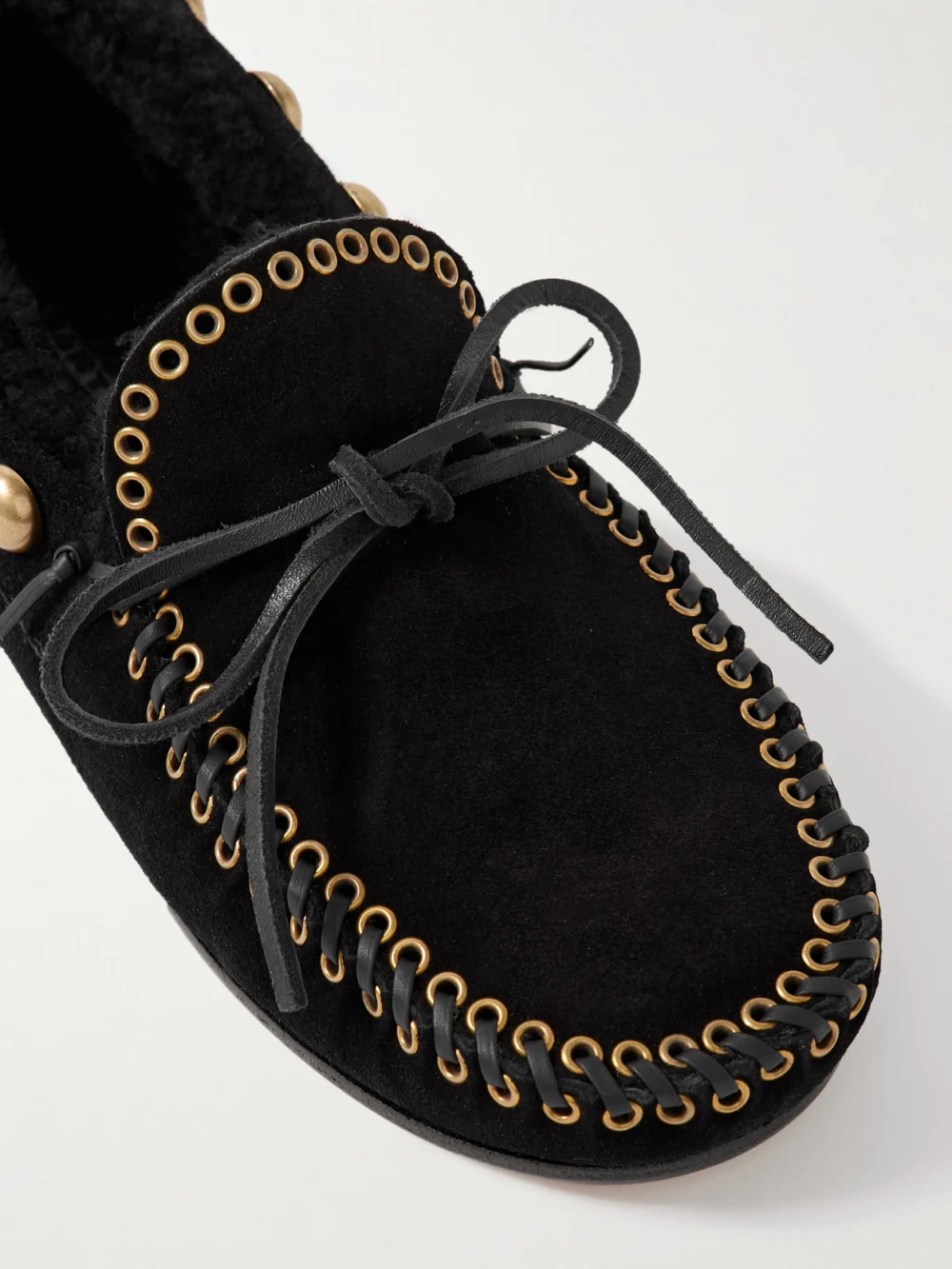 Close-up detail of the Isabel Marant Fitza Embellished Suede Loafers