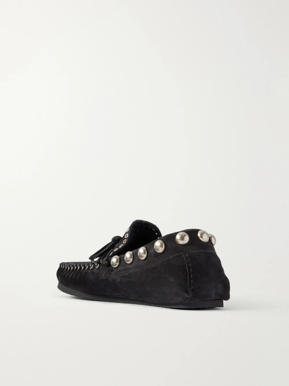 Back view of the Isabel Marant Fitza Studded Shearling-trimmed Suede Loafers