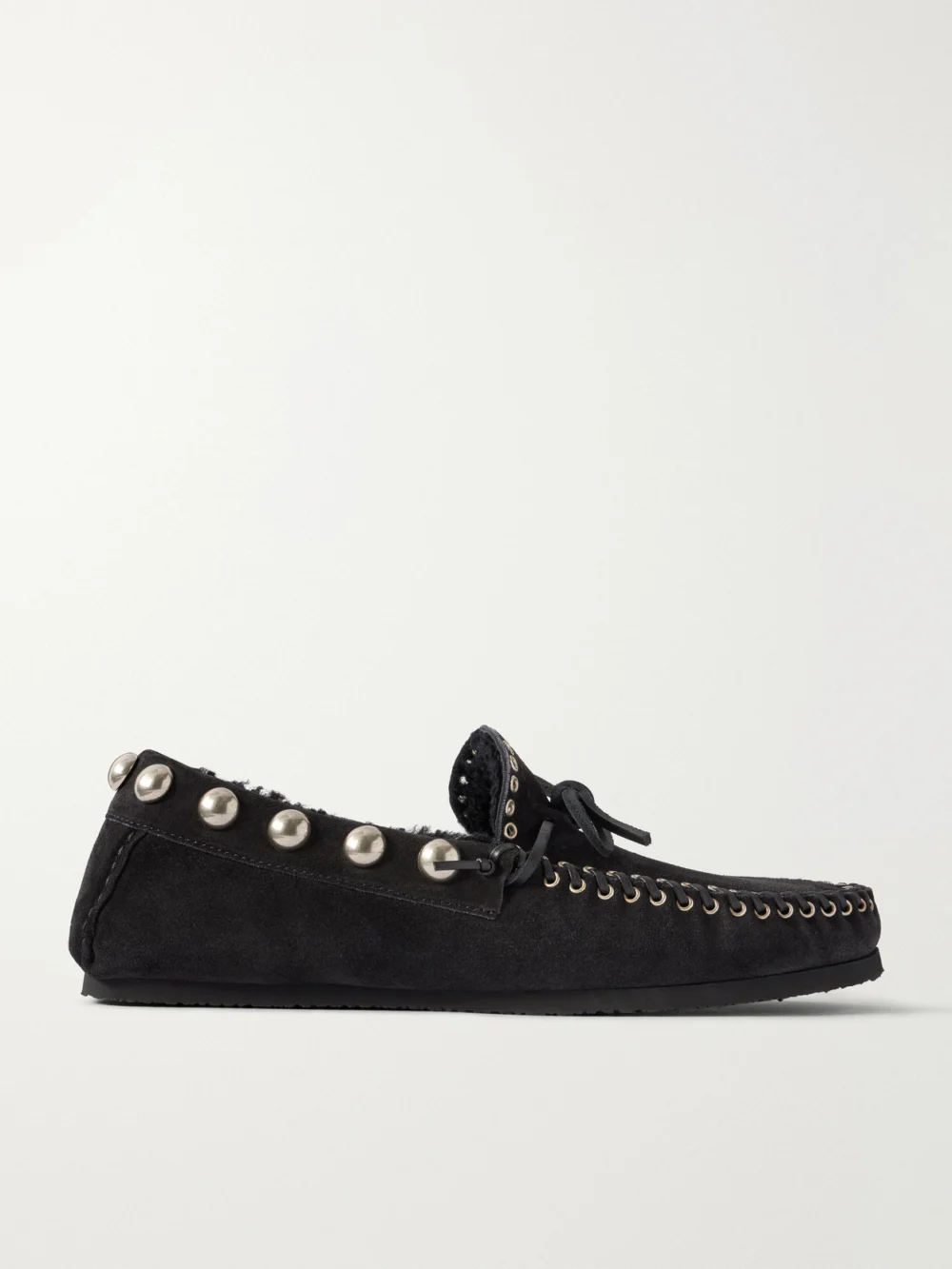 Isabel Marant Fitza Studded Shearling-trimmed Suede Loafers in black