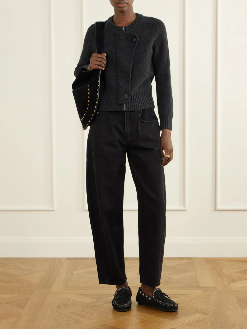 Isabel Marant Fitza Studded Shearling-trimmed Suede Loafers, styled view