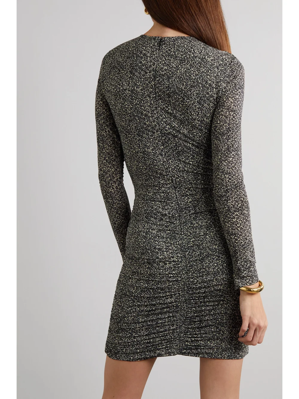Back view of the Isabel Marant Jana Cutout Ruched Printed Stretch-jersey Mini Dress