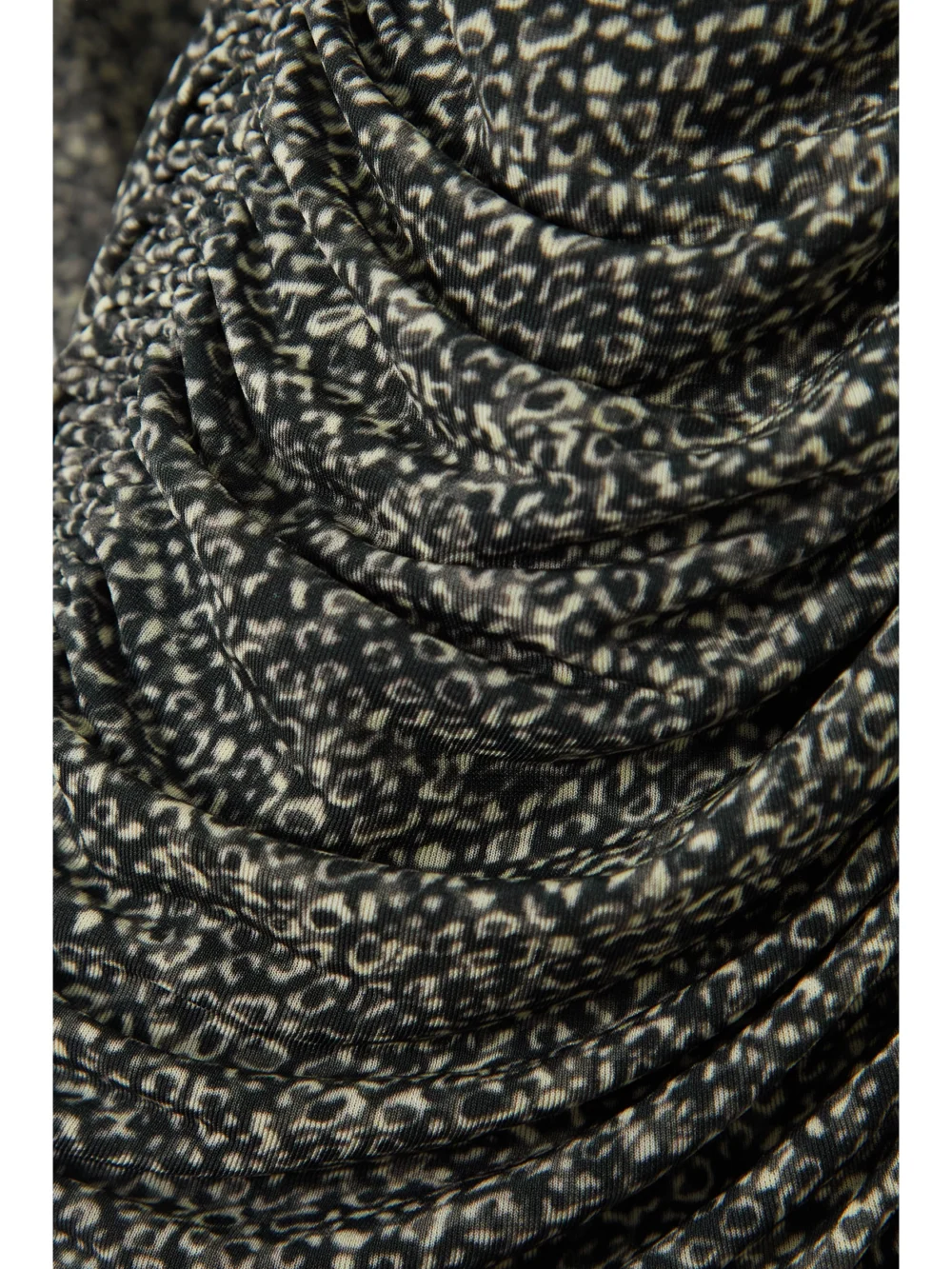 Close-up detail of the Isabel Marant Jana Cutout Ruched Printed Stretch-jersey Mini Dress