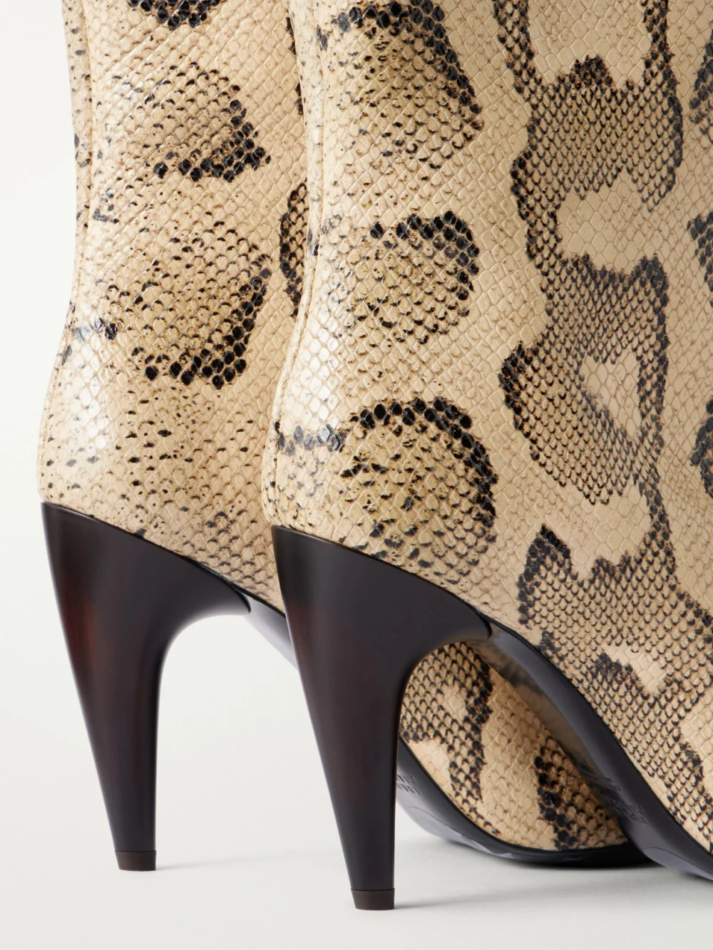 Close-up detail of the Isabel Marant Jany 100 Snake-effect Leather Knee Boots